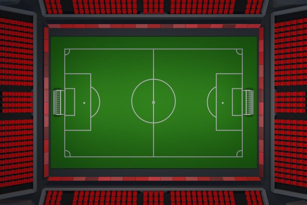 空荡的足球场俯视图，足球门。三维渲染图片下载