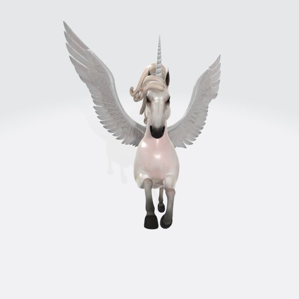 一个孤立在白色背景上的白色独角兽的3D渲染插图图片下载