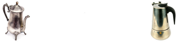 白色背景下的咖啡壶。为文本腾出空间。宽的照片。图片下载