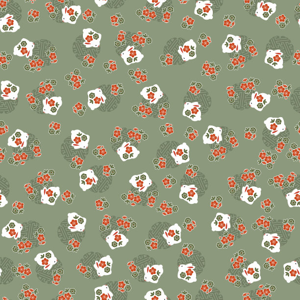 日式吉祥纹样和兔子无缝图案，日本图案素材，兔年装饰图片下载