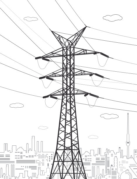 高压传输系统。电杆。电线。相互连接的电力网络。矢量设计插图图片下载