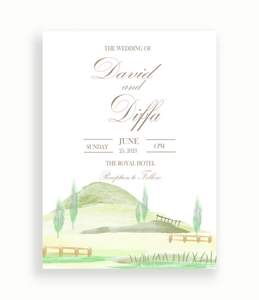 风景主题和水彩元素的婚礼请帖图片下载