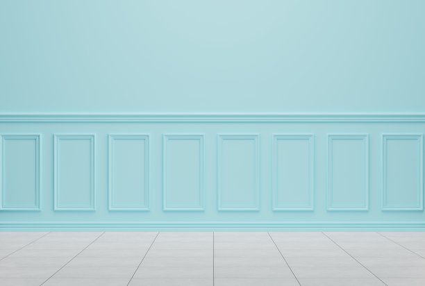 蓝色装饰墙面，房间内饰。图片下载