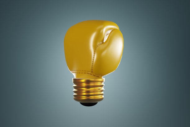 一只在深蓝色背景上有球茎尖端的拳击手套。图片下载