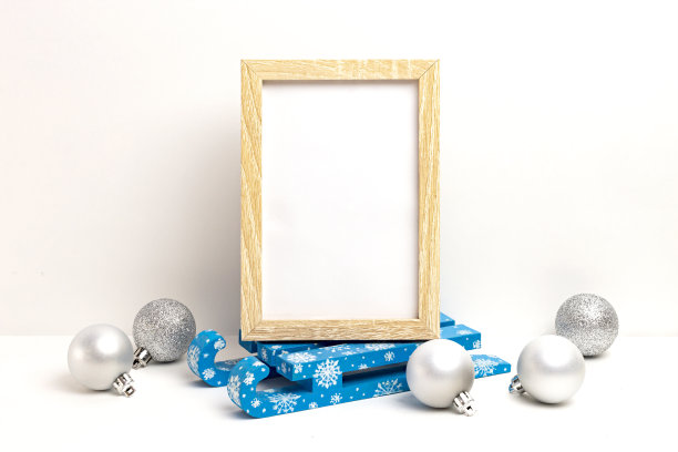 照片框架模型与圣诞装饰图片下载
