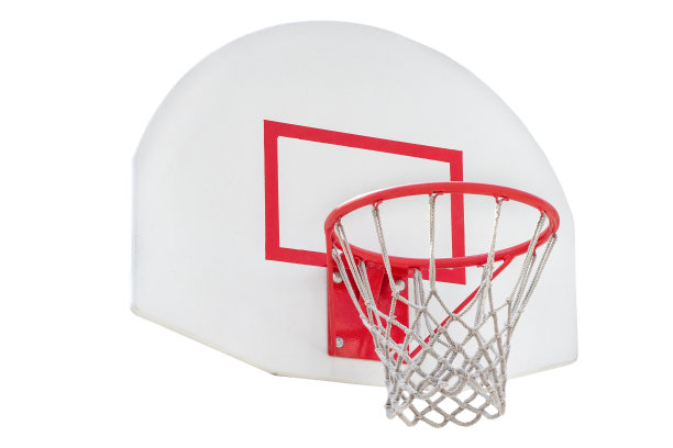 篮球坐在篮筐与网孤立在白色背景图片下载