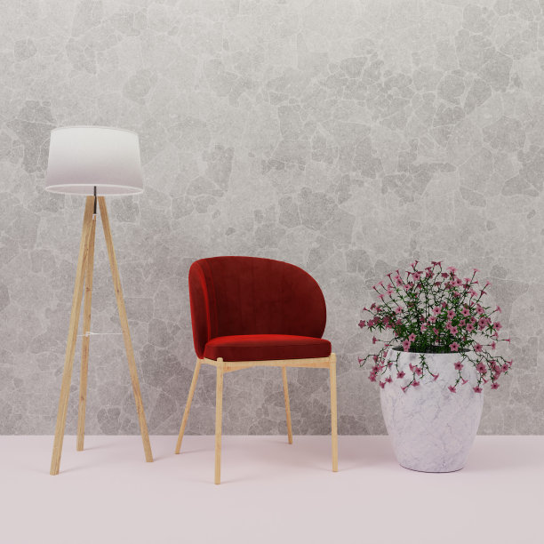 3D渲染红色椅子在客厅与灯在混凝土背景图片下载