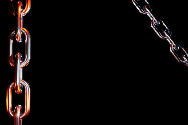 铁链环在黑色背景上。复制粘贴，复制空格。三维渲染图片下载