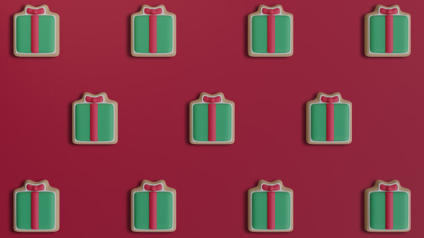 3D渲染礼品绿盒红丝带图片下载