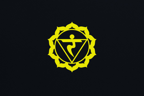 曼尼普拉查克拉，神圣的符号在一个黑色模压金属工业背景，黄色图片下载