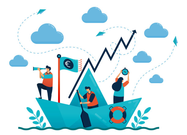 具有领导和组织能力。折纸纸船。职业中的动力与竞争。设定目标和目标。团队合作。为名片，横幅，宣传册，传单插图图片下载