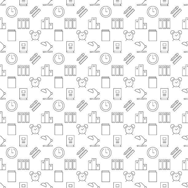 矢量无缝模式的办公、自由职业、教育都是由线条图标构成的。完美的网站，包装，墙纸，明信片图片下载