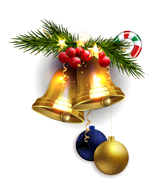 圣诞节孤立的花环与金铃和球挂件图片下载