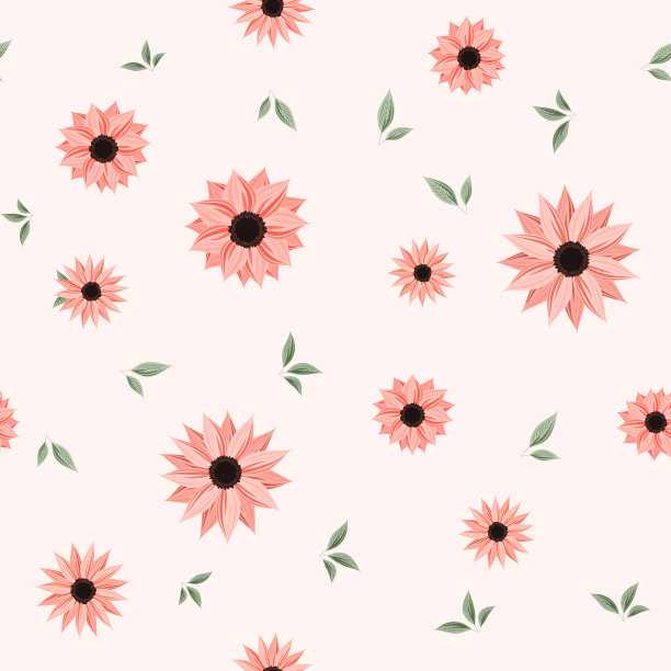 无缝的花卉图案背景，绿色的叶子和粉红色的花朵图片下载