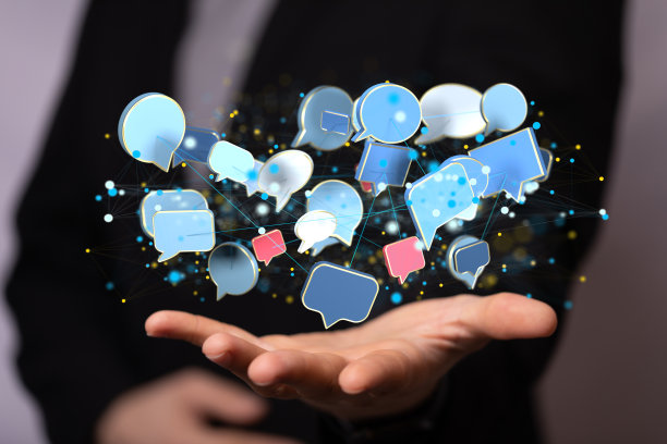 一个人指着浮动的电子邮件图标的3D渲染-商务沟通的概念图片下载