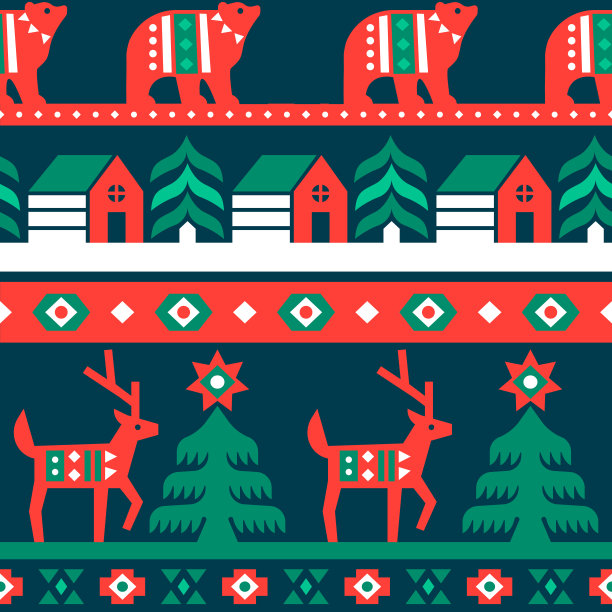 圣诞传统民俗森林无缝图案图片下载