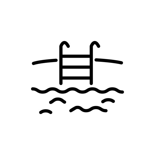游泳池线图标。梯子用于下降到水中，下降，沐浴，波浪，大海，海洋。潜水的概念。白色背景上的矢量黑线图标图片下载