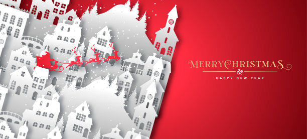 圣诞新年雪剪纸村城图片下载