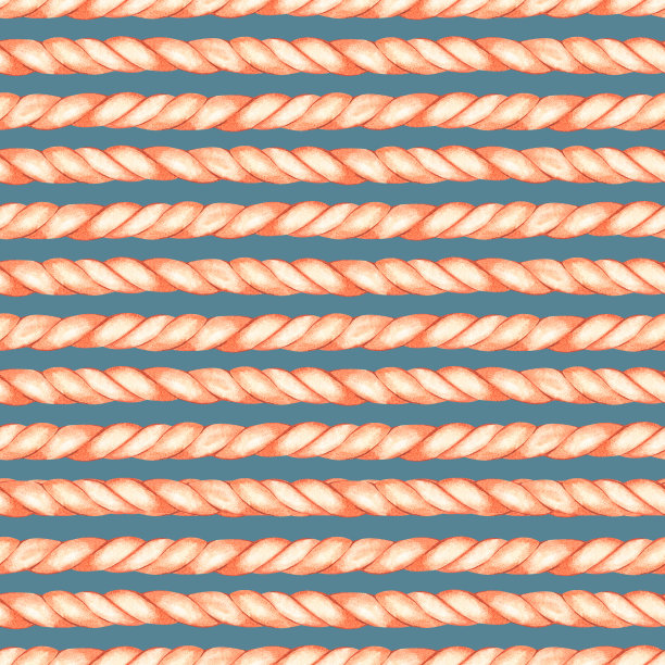 绳纹无缝。水彩插图。孤立在蓝色背景上。图片下载