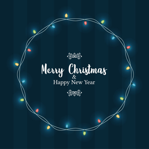 圣诞新年圣诞彩灯圆框卡图片下载