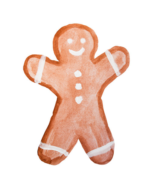 姜饼人小孩画水彩画插图，姜饼人。图片下载