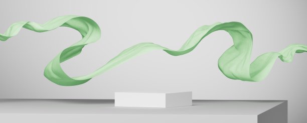3d平台，飞布，织物波，宽模型，绿色颜色，豪华背景，品牌和产品展示的插图，3d渲染。图片下载