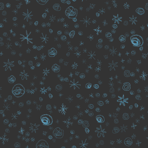 手绘雪花圣诞无缝图案。粉笔雪花背景上微妙的雪花飞舞。可爱的粉笔手绘雪覆盖。富有创意的节日装饰。图片下载