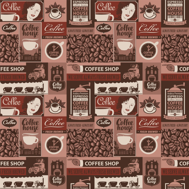 咖啡和咖啡屋主题的无缝模式图片下载