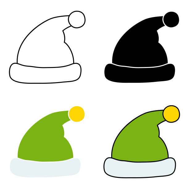 一套孤立在白色背景上的圣诞老人帽子图片下载