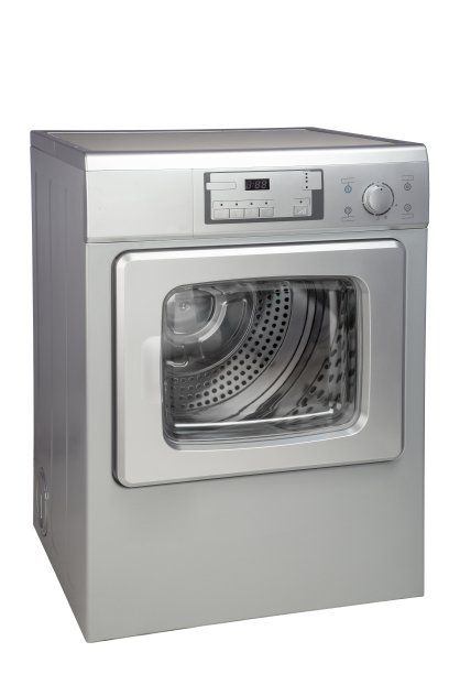 白色背景上的洗衣机的垂直镜头图片下载