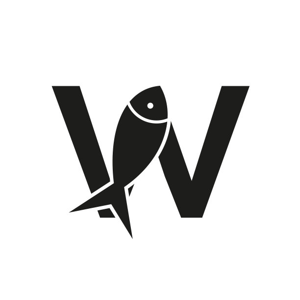 字母W鱼标志，海洋标志矢量模板图片下载