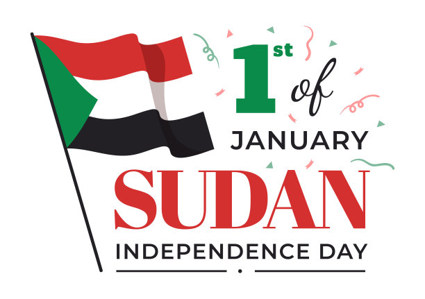 苏丹独立日在1月1日与国旗和苏丹国家节日在平面卡通背景手绘模板插图图片下载