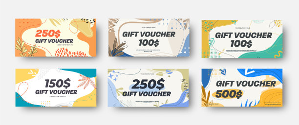 一套白色矢量折扣券与彩色抽象设计图片下载