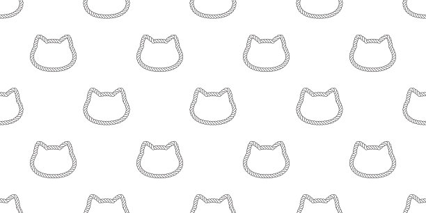 猫无缝图案印花布小猫绳子矢量猫头品种人物卡通宠物重复墙纸瓷砖背景动物涂鸦插画围巾孤立设计图片下载