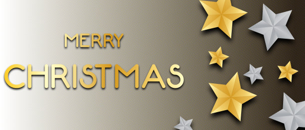 圣诞祝福横幅与漩涡丝带和黑色背景上的星星图片下载