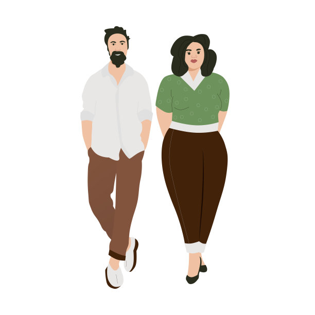一起孤立在白色背景上。积极的情侣身体积极的女人和英俊的男人。平面矢量插图图片下载