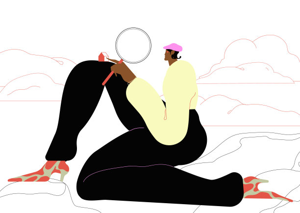 房地产市场研究，物业研究概念。买家，中介，寻找住宅，用放大镜选择家。图片下载