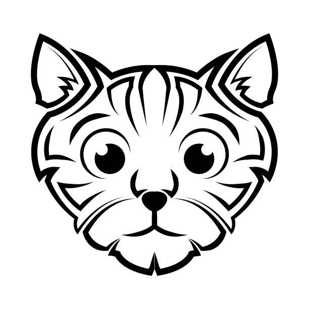 黑白线艺术可爱的猫头。良好的使用符号，吉祥物，图标，头像，纹身，t恤设计，标志或任何设计。图片下载