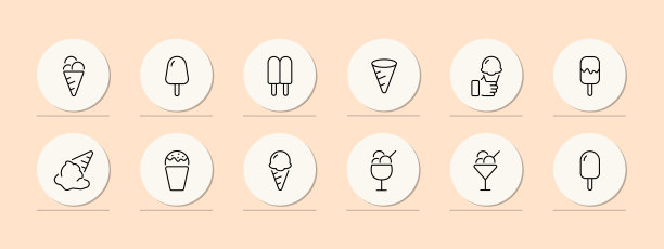 冰淇淋在锥形线图标。街头小吃，快的，甜的，冷的，冰冻的，美味的甜点，咬过的冰淇淋棒。冻酸奶。美味的概念。饮食的概念。粉彩背景图片下载