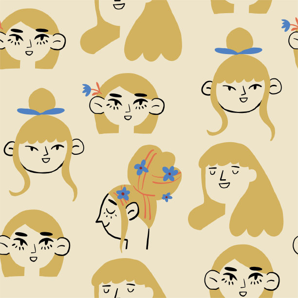 漂亮的图案和一个金发女孩。矢量无缝质感图片下载