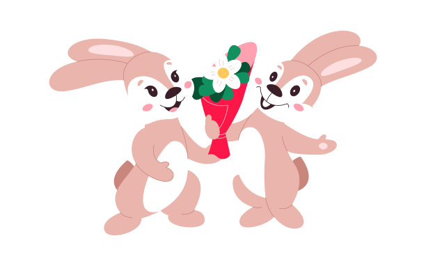 可爱的兔子夫妇人物插画图片下载