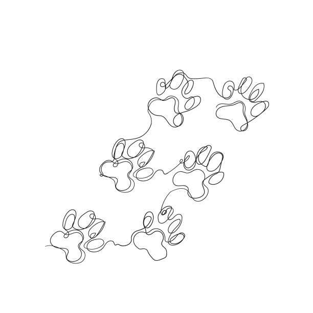 连续线条画动物脚印插图矢量隔离图片下载