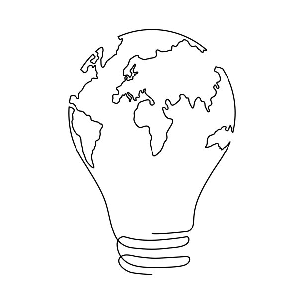 灯泡用地球仪画一条连续的线。图片下载