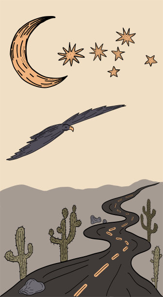 西方氛围仙人掌和老鹰卡图片下载