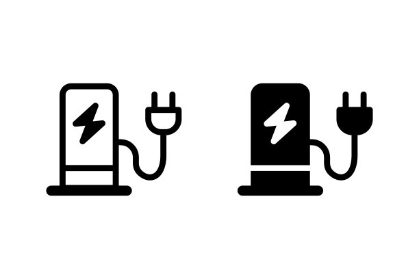 电站图标。为电动汽车、电动摩托车充电。黑色的颜色。矢量信号。图片下载