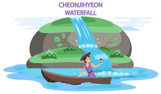 天池渊瀑布是韩国济州岛的著名地标。海边的瀑布图片下载