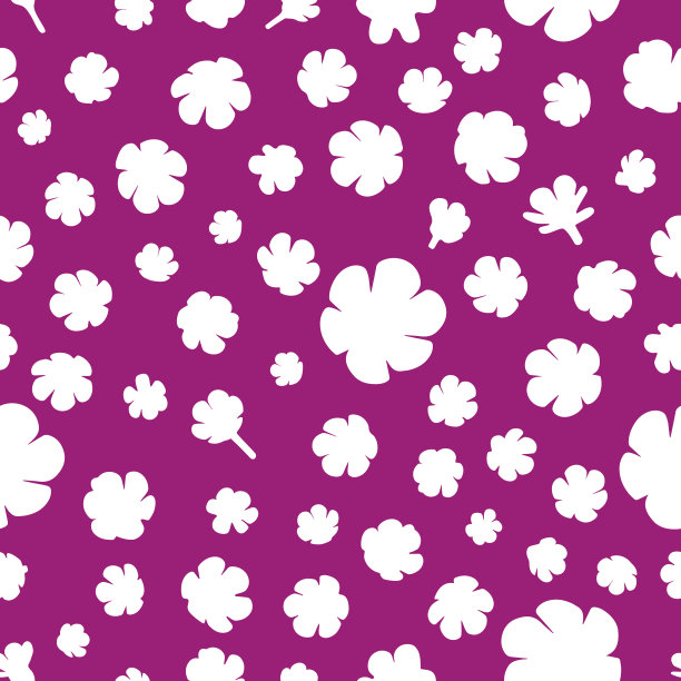小天真幼稚的白花，在紫色的底色上点缀着无缝的图案。用于纺织品，织物，墙纸，包装纸的插图。图片下载
