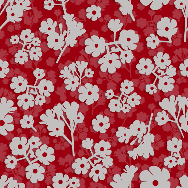 小天真幼稚的花束花，无缝的图案在大红色的背景。用于纺织品，织物，墙纸，包装纸，剪贴簿的插图。图片下载