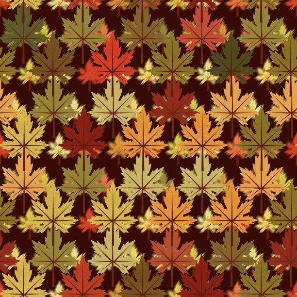 秋天飘落的树叶天衣无缝。插图与彩色的绿色和红色枫叶在黑暗的背景为纺织，包装纸，剪贴簿，文具。图片下载
