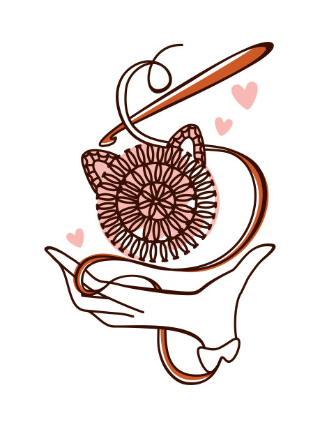 钩针猫玩具。钩针。针织和钩针工业的标志。图片下载